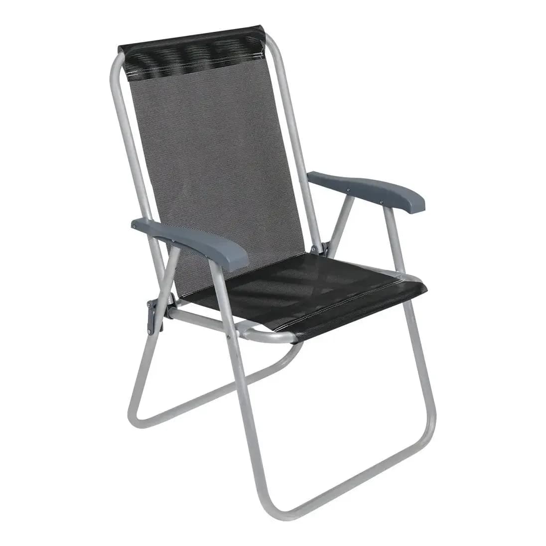 Cadeira Praia Alta Preta Relax Comfort Em Alumínio - Bel Cinza