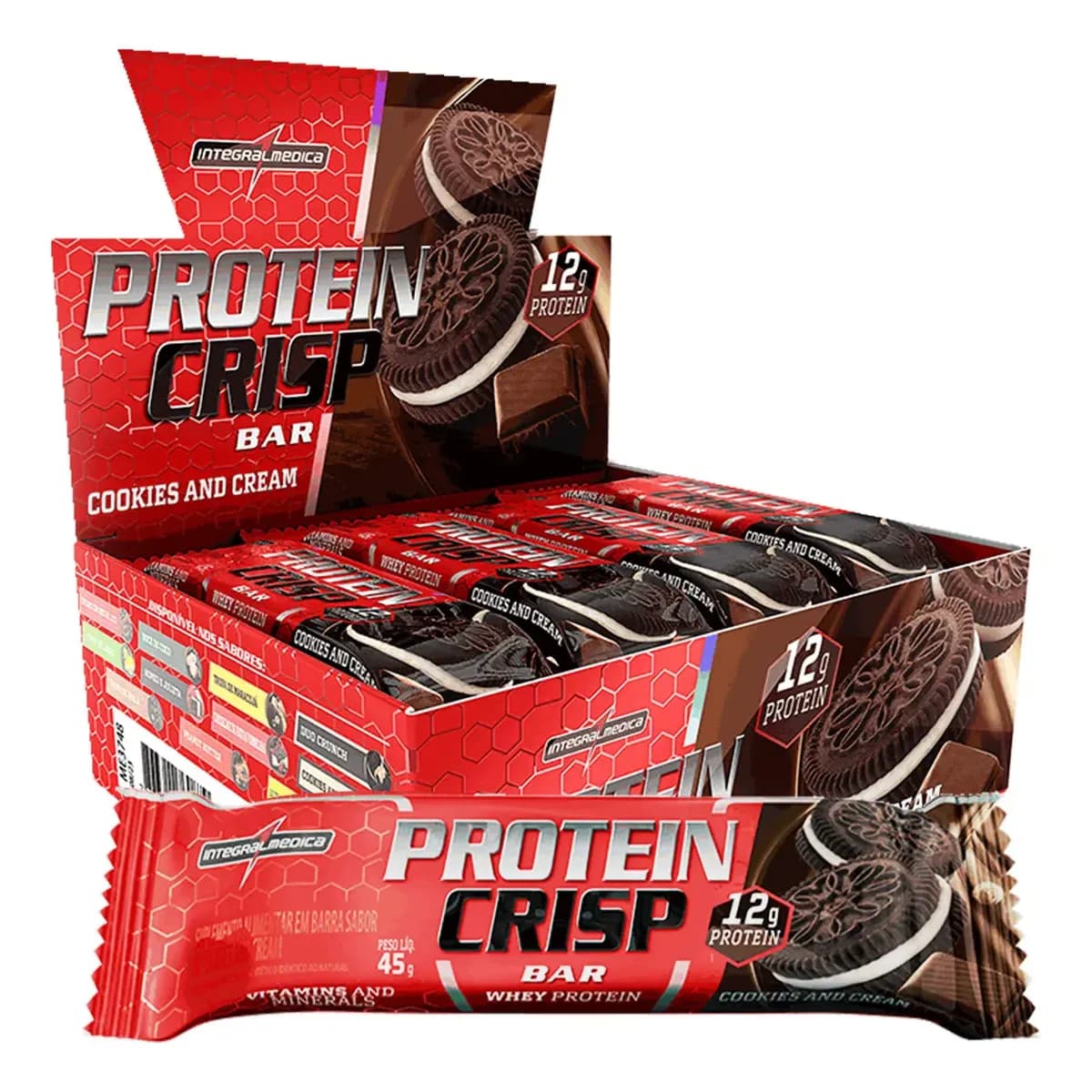 Barra de Proteína Whey Crisp Bar Cookies & Cream 12un Integralmedica - Proteína de Alta Qualidade e Sabor Incrível para Treinos
