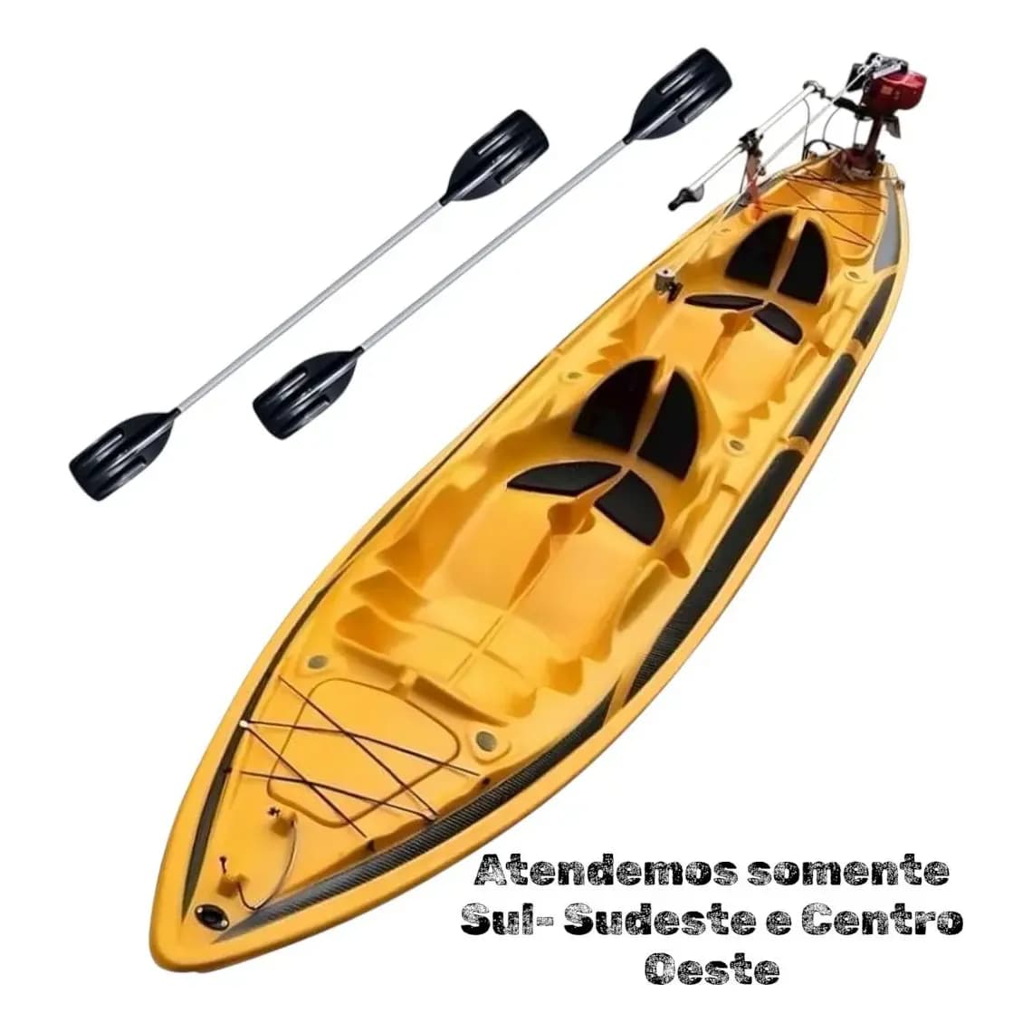 Caiaque Duplo Pesca Karmarine K2 Fibra Vidro 2 Lugares C/ Remos Amarelo