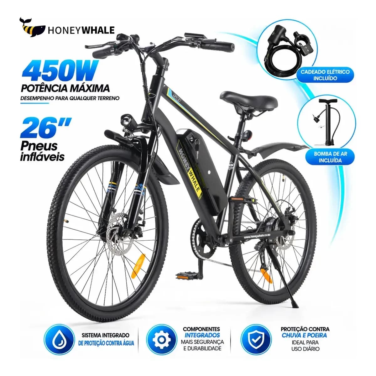 Honeywhale S8 Bicicleta Elétrica 450W Motor