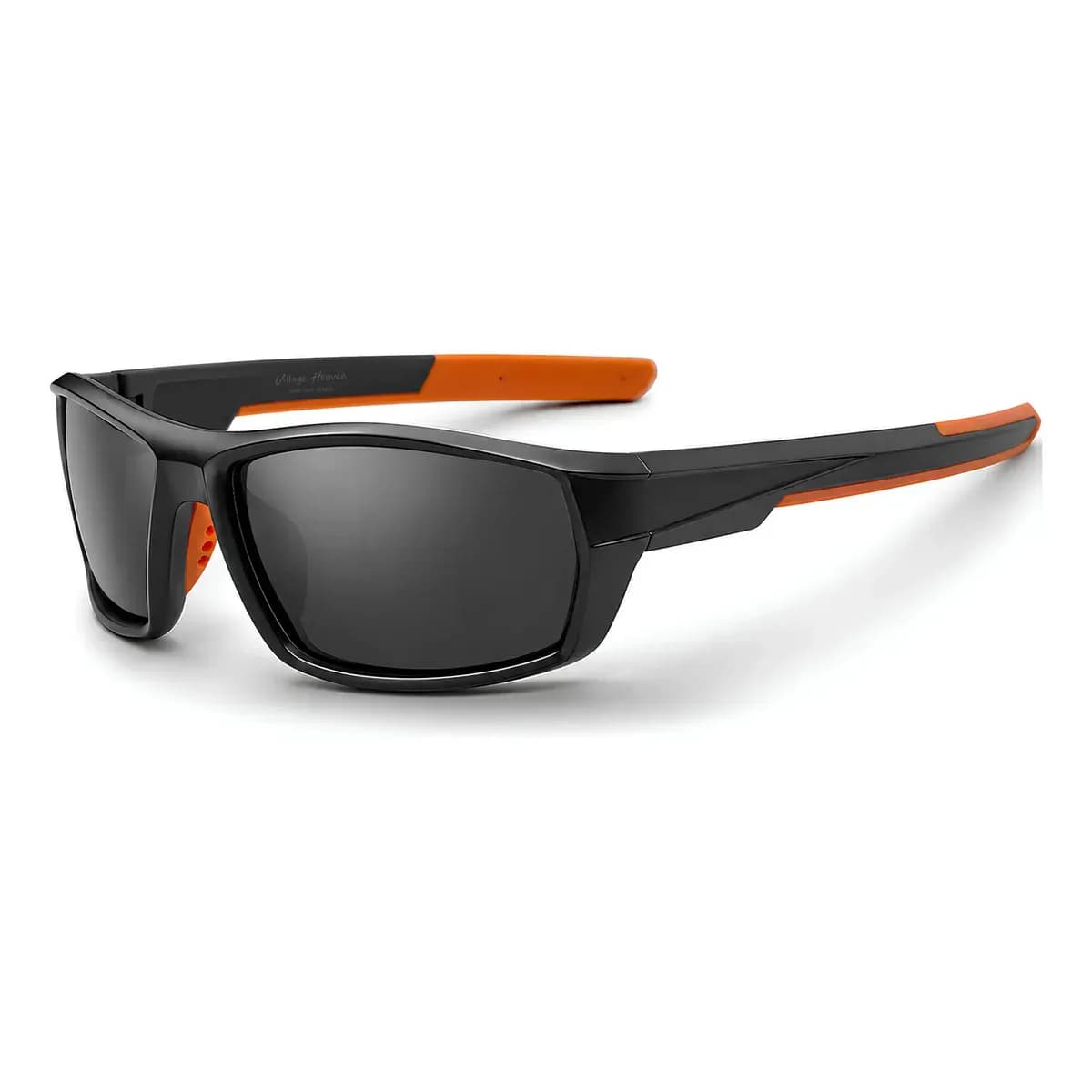 Óculos de Sol Masculino Polarizado Com Proteção UV400 Visão Confortável Formato Esportivo Armação Preto Fosco Laranja Uso Ciclismo Pescaria Dia a Dia Esportes Estojo e Flanela Village Heaven 1040 C1