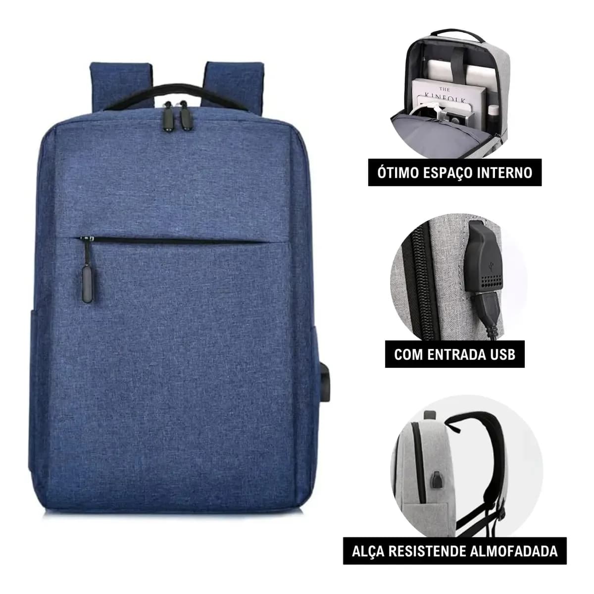Mochila Impermeável Com Usb Carregador Reforçada Cor Azul - Miran