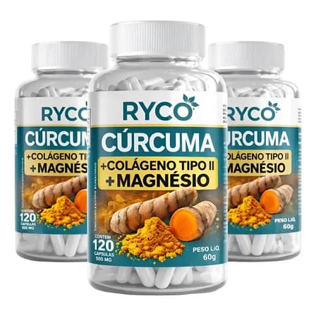 3x Cúrcuma Com Colágeno Tipo 2 + Cloreto Magnésio 360cáps Sem Sabor