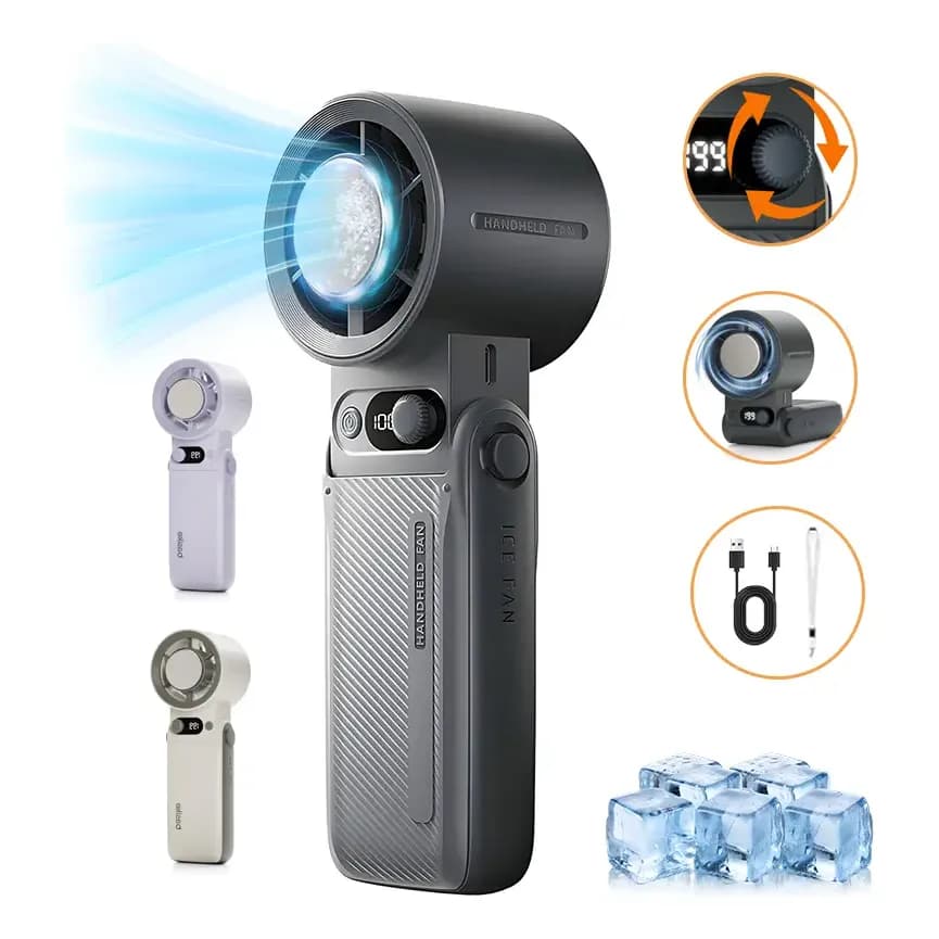 Ventilador Portátil De Mão Recarregável, 199 Níveis, Modo De Resfriamento, Mini Ventilador Com Bateria De 10000mAh E Display Digital, Silencioso E Potente Para Viagens E Escritório, Cinza