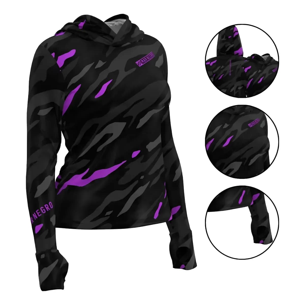 Camisa De Pesca Feminina Xprotection  C/ Capuz Luva Mar Negro