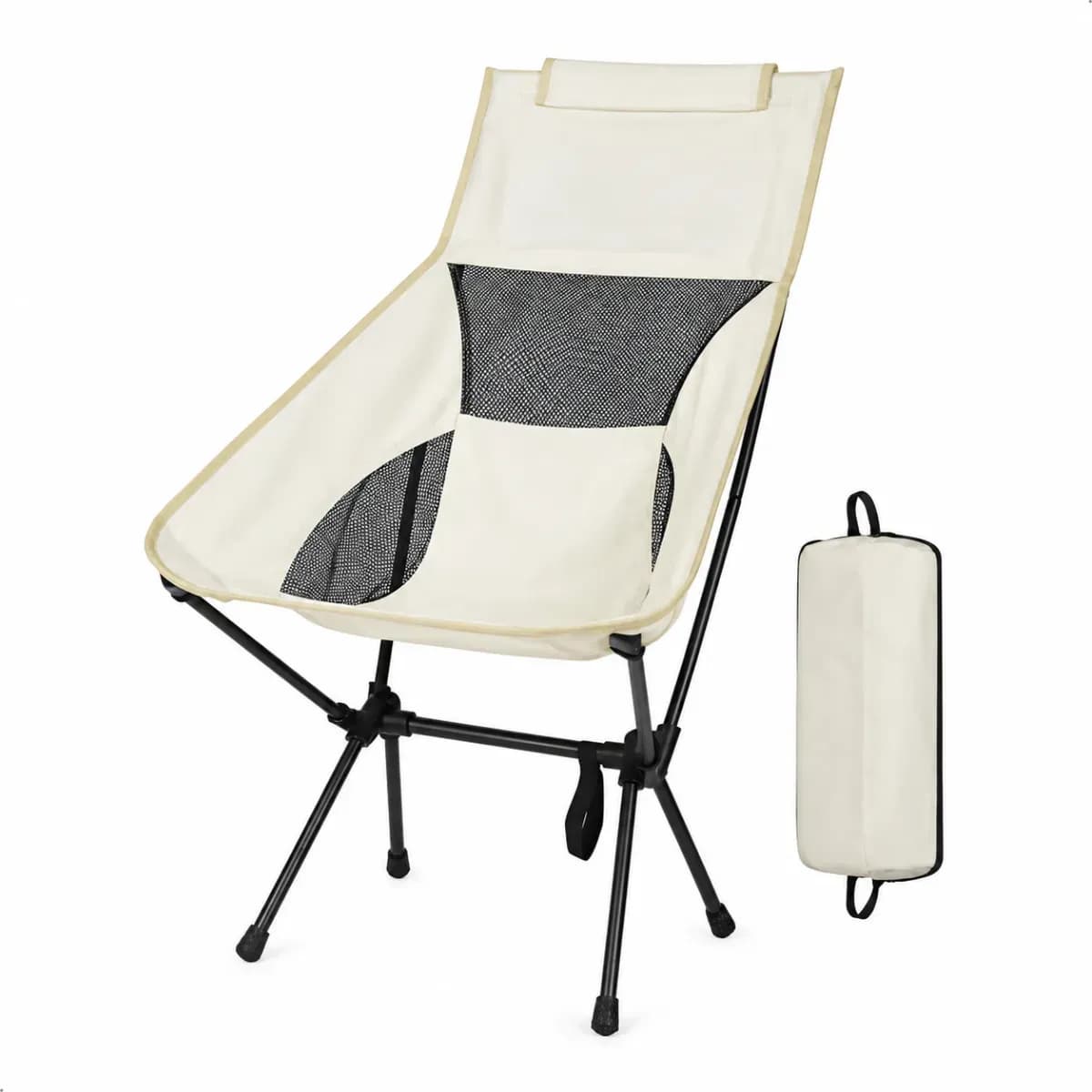 Cadeira De Acampamento Dobrável Resistente 130kg Portátil Branco