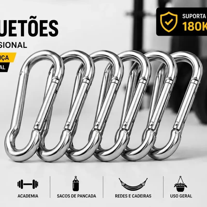 6 Unidade Mosquetão 7cm Suporta 180kg Academia Profissional