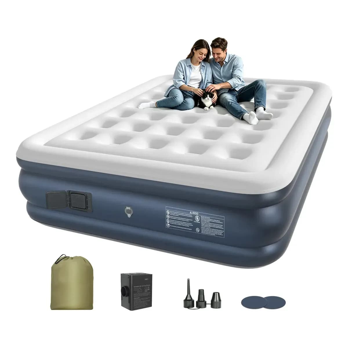 publi | Ecozendsy Colchão Inflável Casal Queen Size com Bomba Recarregável Embutida para Camping 200x154x43cm
