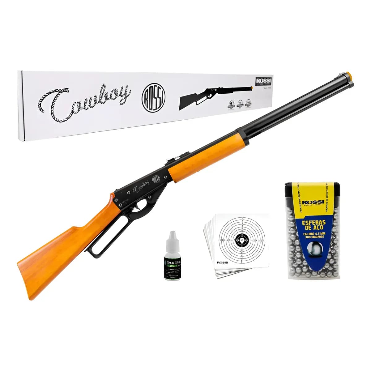 Carabina De Pressão Rossi Cowboy Esfera De Aço 4.5mm Madeira Preto 4.5 Mm