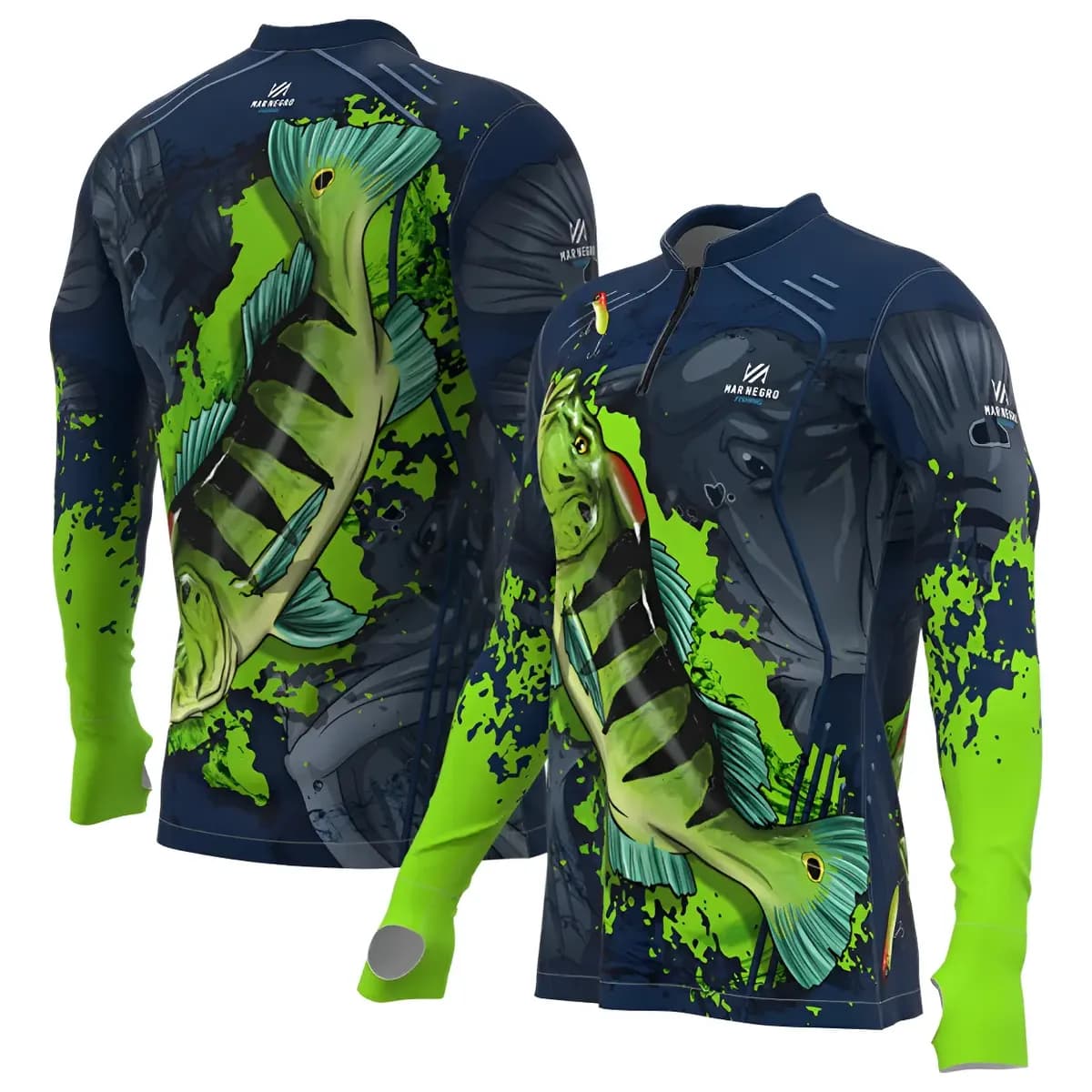 Camiseta De Pesca Tucunaré Azul Mar Negro Fishing Masculina