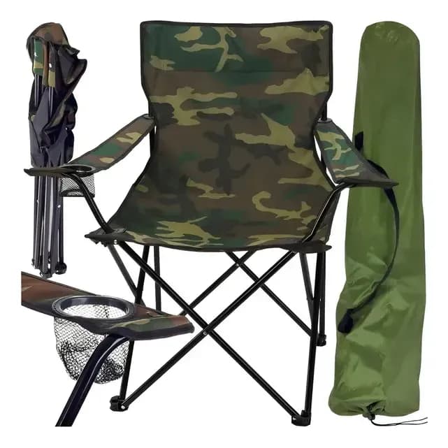 Cadeira Camping Acampamento Dobrável Porta Copo 120kg Camuflada - 1 Un