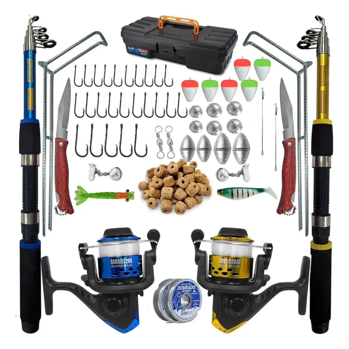 Kit Vara de Pesca Telescópica Summer 1,70m Fibra Vidro 2 Molinetes