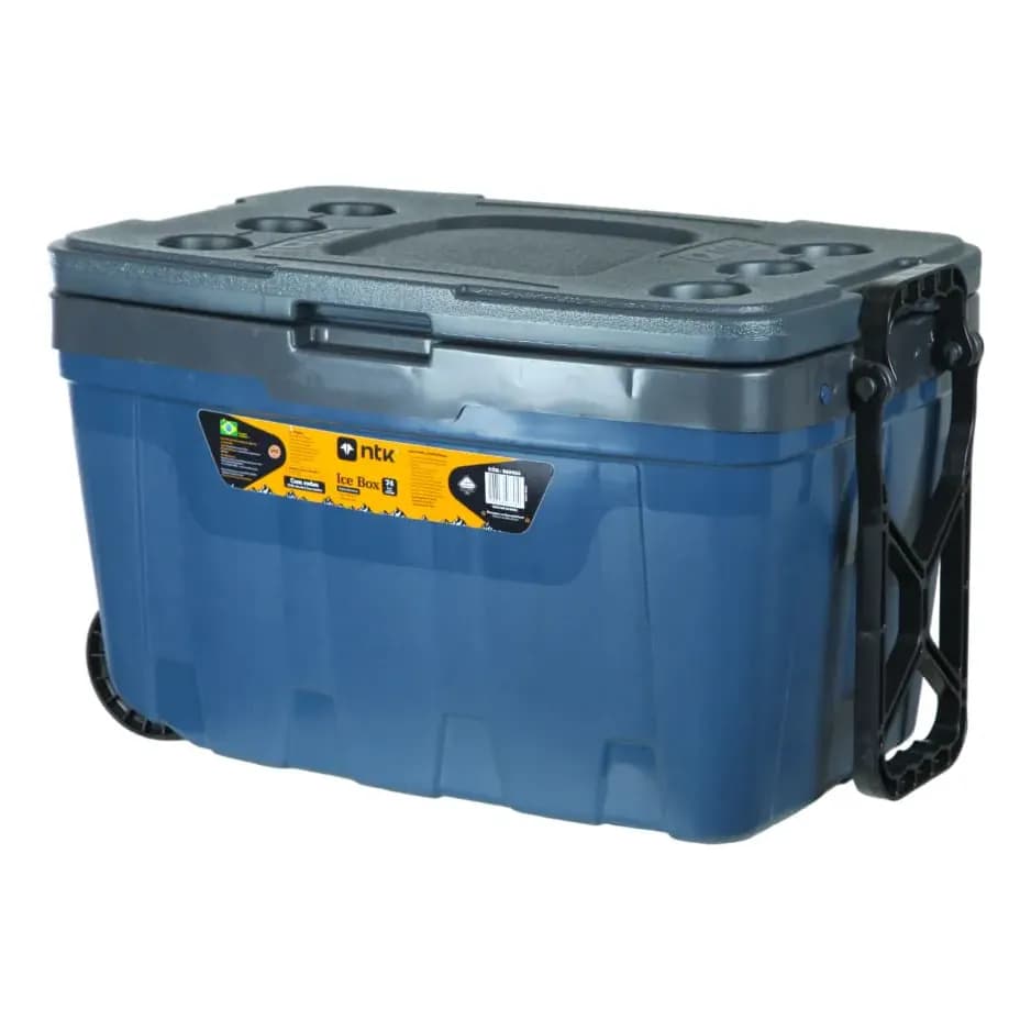 Caixa Térmica Ice Box Cooler De 54 Litros Da Ntk 74 Latas Azul Com Tampa Cinza
