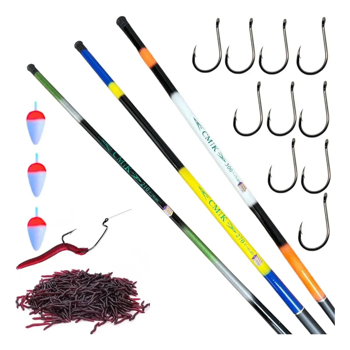 Kit 3 Vara Pesca Telescópica 2,10m 2,70m E 3,00 Metros Fibra