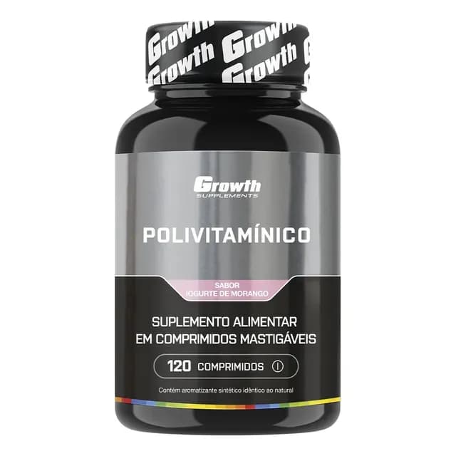Polivitaminico Mastigável 120un. Growth Supplements - Sabor Morango
