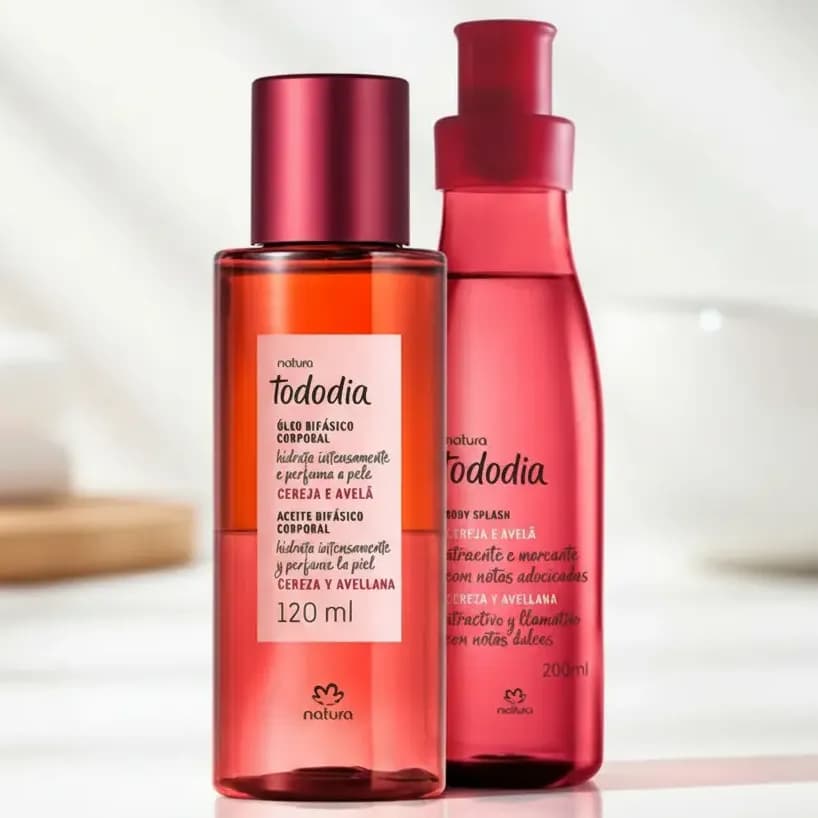 Body Splash Cereja E Avelã 200ml + Óleo Bifásico Corporal Cereja E Avelã 120ml