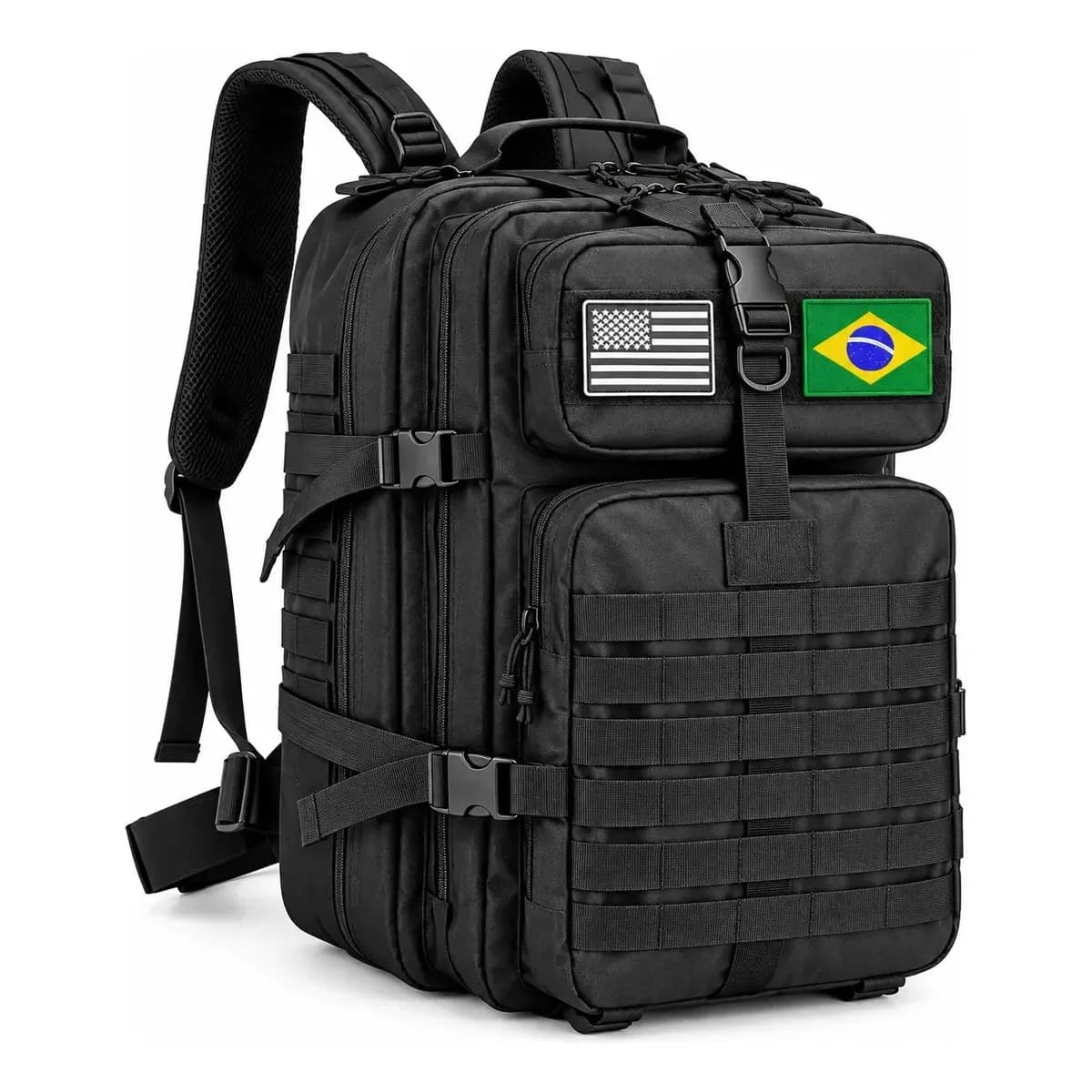 Mochila Tática Impermeável Militar 2 Bandeira Brinde 50L Masculina Feminina Reforçada Artestore Preta