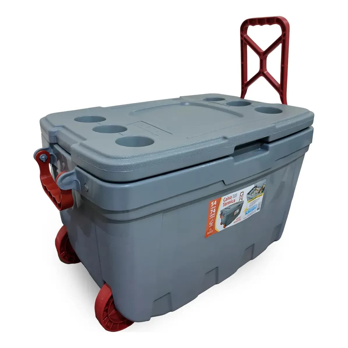Caixa  Térmica Cooler 54lt 74 Latas Com Rodas Praia Grande