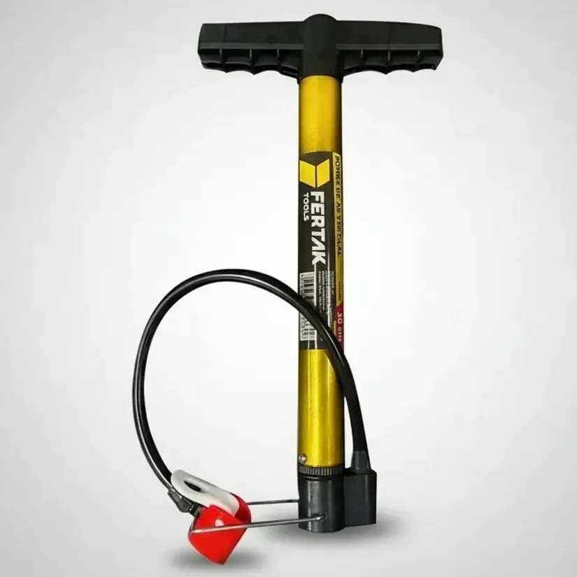 Bomba de Ar Manual Fertak 1601 Pneu Bicicleta Carro Moto 45 PSI Amarelo