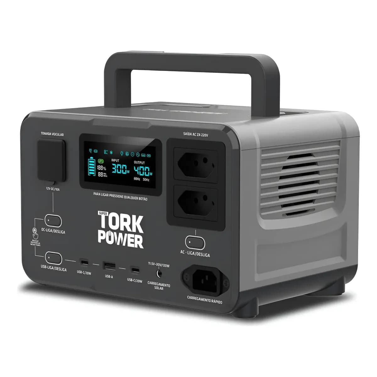 Estação Energia Portátil Tork 400w 600w Pico Lfp 256wh 220v