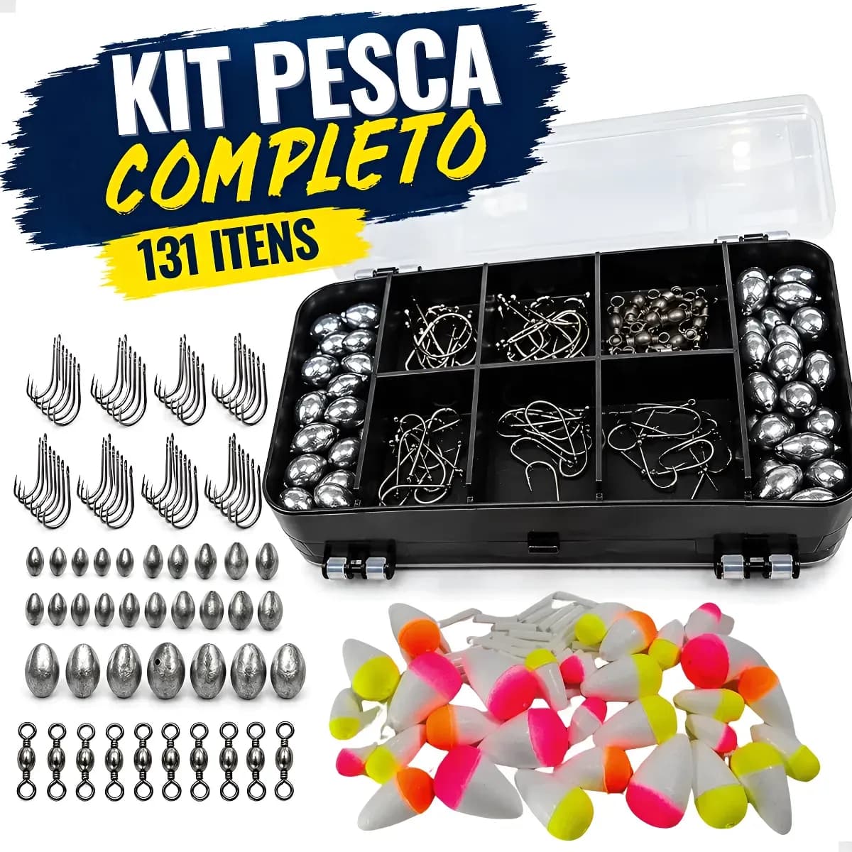 Kit Pesca Completo Estojo Acessórios Anzol Boia Chumbada
