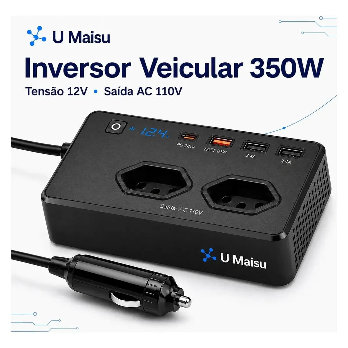 Inversor De Tensão Veicular 12v Para E 300w Automotivo Com Usb E Tomada Para Carro Starlink