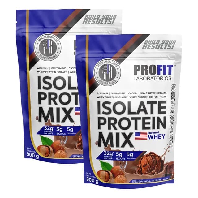 Kit 2 Whey Isolate Protein Mix Profit Labs 900g Refil Creme De Avelã
