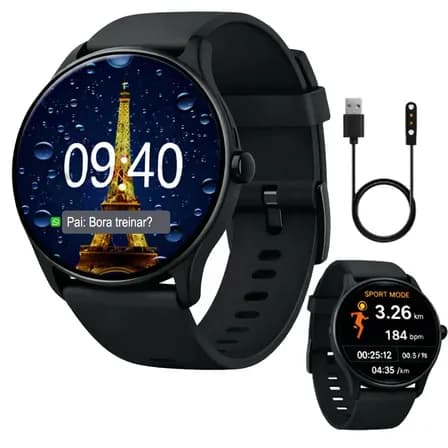 Relógio Inteligente Smartwatch Prova D'água Esportivo Redondo Masculino Feminino Allphone Lançamento 2026 Preto