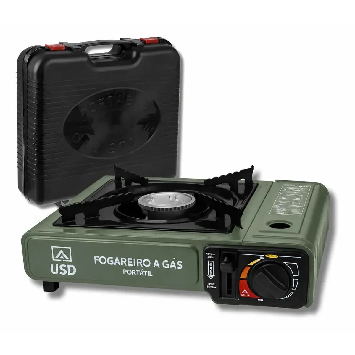 Fogareiro Portátil USD Camping Acendimento Automático Com Maleta Cor Verde