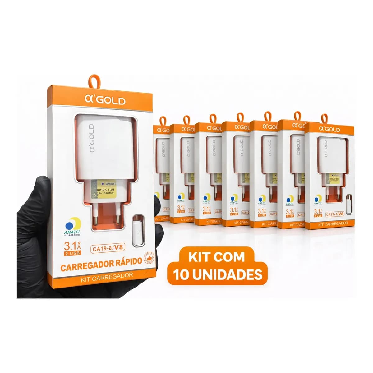 Kit 10 Carregadores V8 Completo No Atacado Melhor Preço Branco
