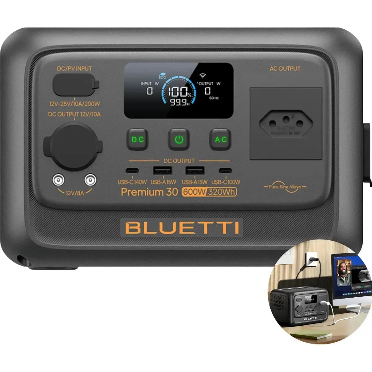 Estação Energia Bluetti Premium 30 V2 Gerador Portátil 600w