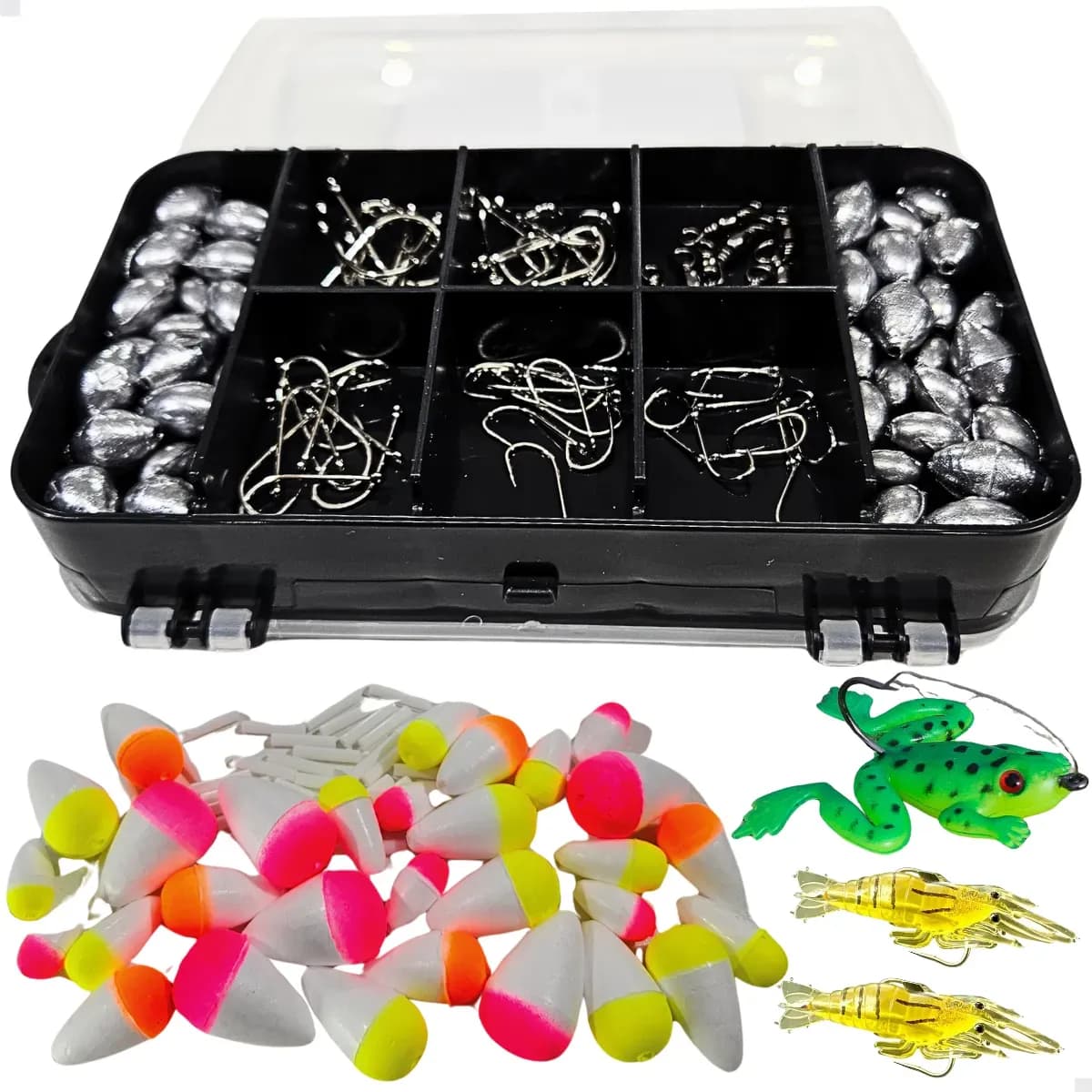 Kit Pesca  Completo Estojo Anzol Boia  Chumbada Isca Artificia
