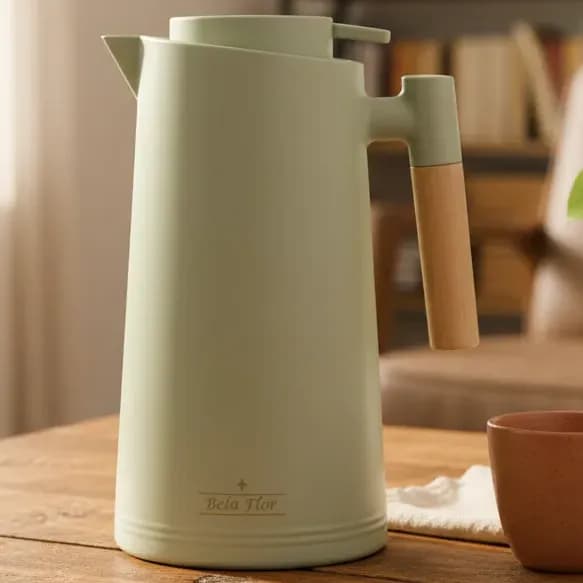 Garrafa Térmica 1l Cabo Madeira Café Chá Mesa Posta Premium Verde-claro