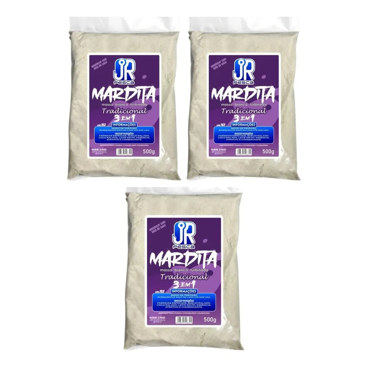 Kit C/3 Massa Branca Turbinada Mardita 3em1 Tradicional 500g