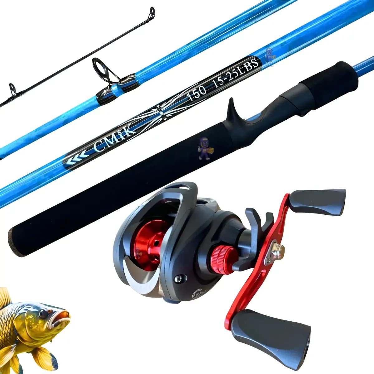 Carretilha Anti Cabeleira 19 Rolamentos + Vara Carbono 1,50m Vermelho/preto Esquerdo