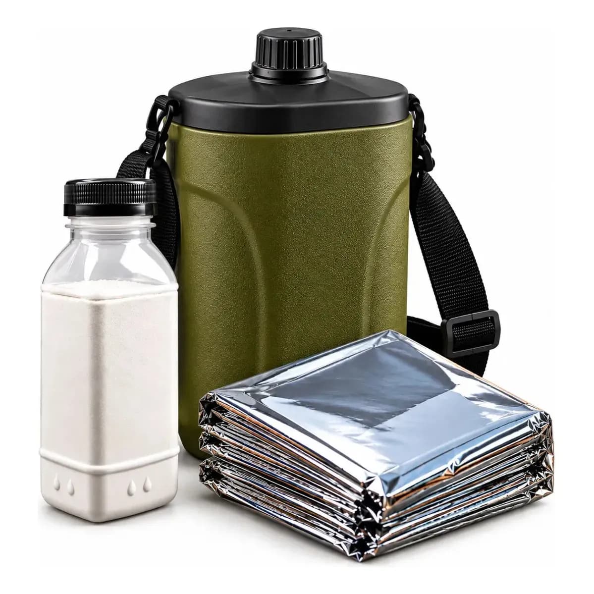 Kit Camping Cantil 1l Soprano Cobertor Emergência Cal Virgem Verde