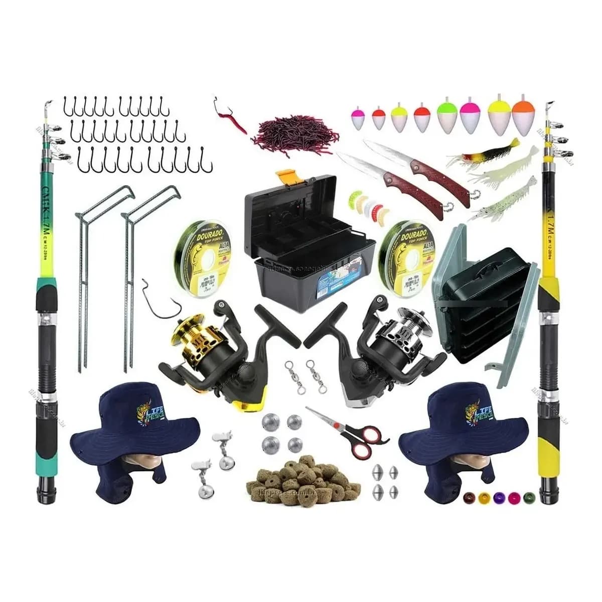 Kit Completo 2 Varas Telesc 1,70m +  2 Molinetes E Muito  Mais