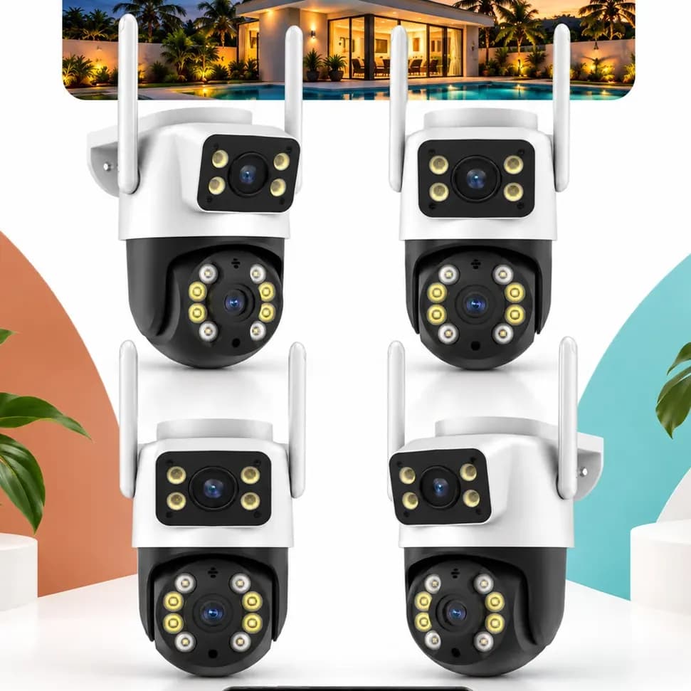 Kit 4 Câmera Lente Dupla Segurança Residencial Visão Noturna Branco