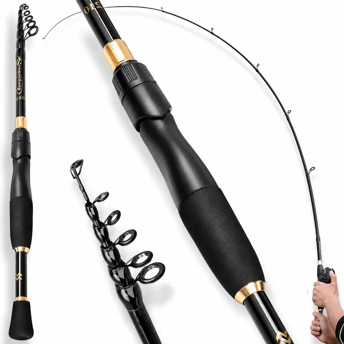 Vara De Pesca Telescopica 1,8m-2,4m Alto Carbono Portátil