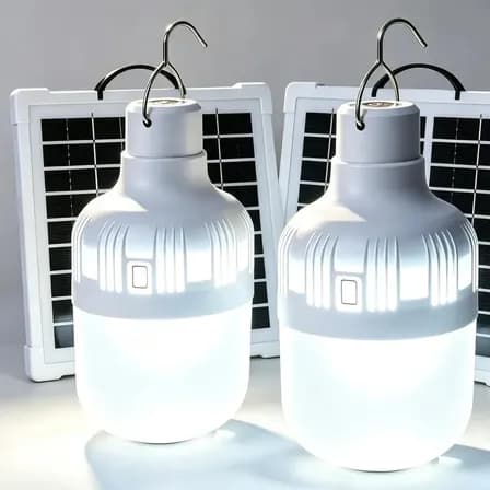 Kit 2 Lampião Lampada Led Portátil Recarregável Com Placa Solar usb Ideal Para Camping Barraca Pesca Jardim Cellulari