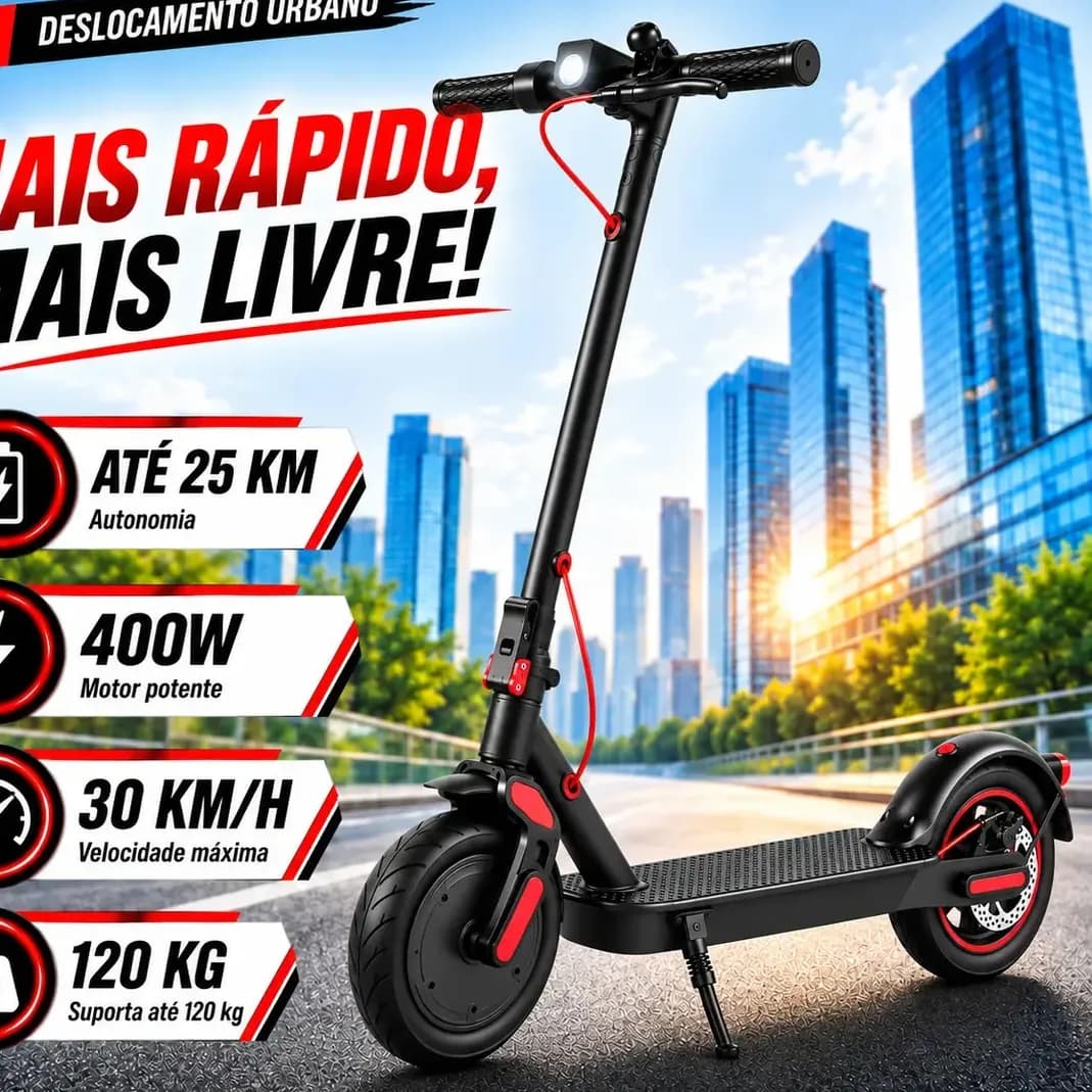 MELI+) Patinete Elétrico Dobrável 400W 30km/h Suporta 120kg Pneu 8,5 Pol Bluetooth Portátil para Mobilidade Urbana
