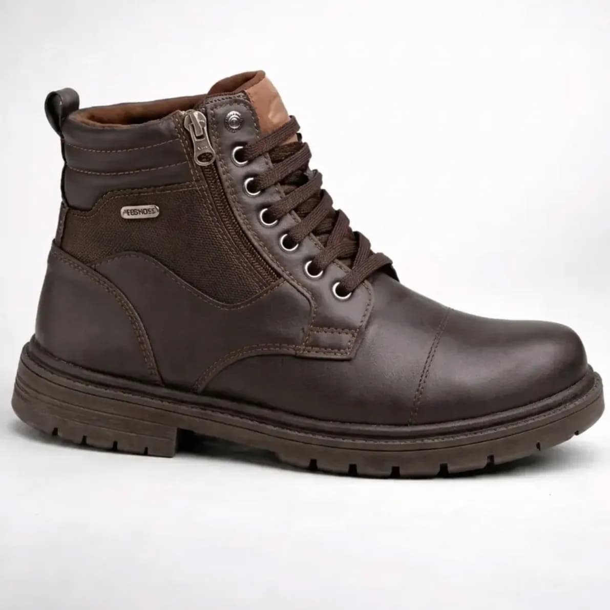 Bota Coturno Masculino  Cadarço Zíper Motoqueiro Palmilha Gel