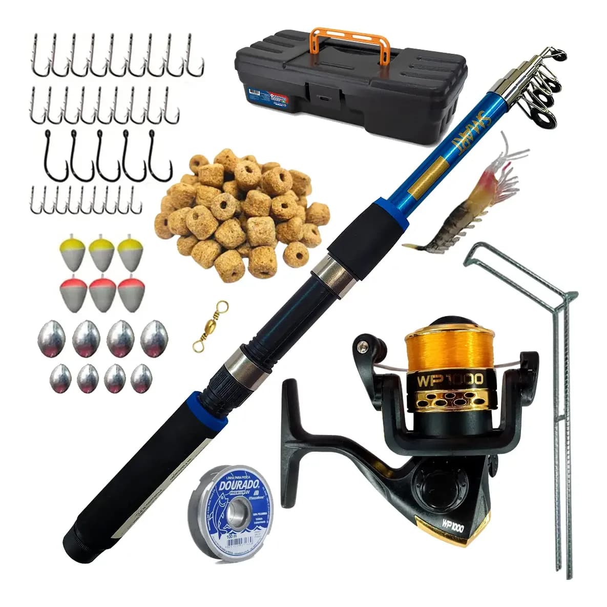 Kit de Pescaria Completo para  Iniciantes Jaupesca com Vara Telescópica 1,8m