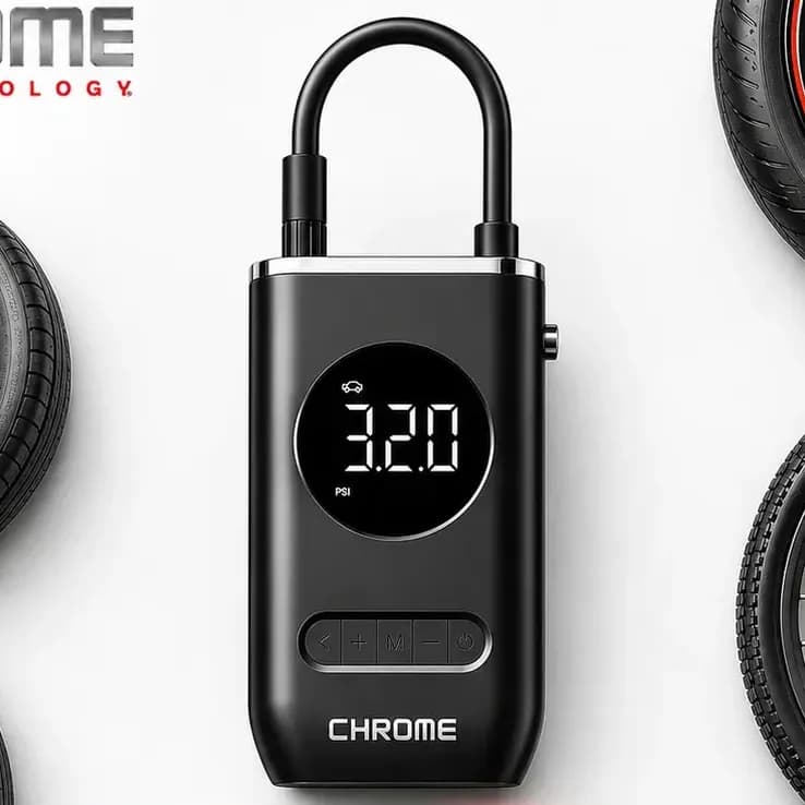Mini Compressor de Ar Digital Portátil para Carro, Moto e Bicicleta com Calibrador LCD e Lanterna LED