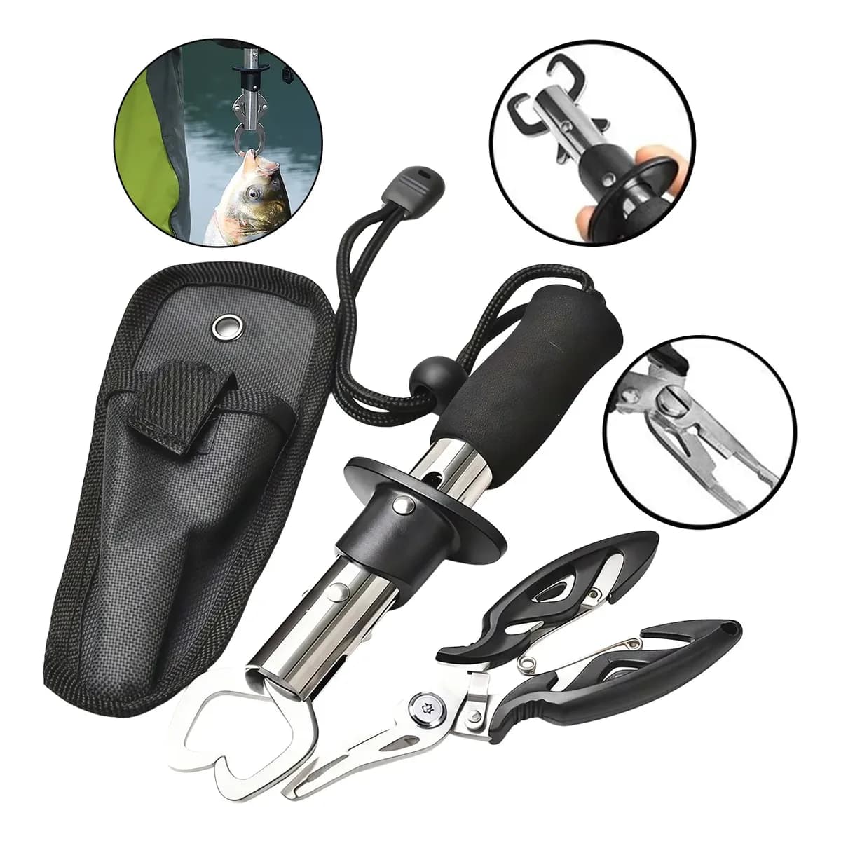 Kit Pesca Alicate Contenção Peixe + Alicate Bico Saca Anzol