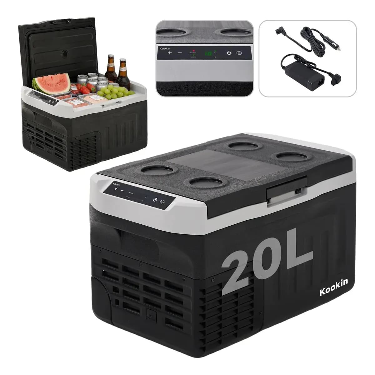 Geladeira Automotiva Portátil 20L Kookin Compressor 12V/24V 110V/220V Freezer -20°C Carro Caminhão Motorhome Com Adaptador