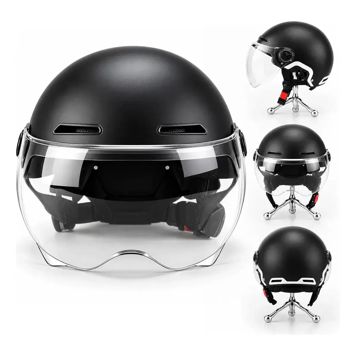 Capacete Para Bike Elétrica Com Viseira Transparente Preto 57 A 61cm