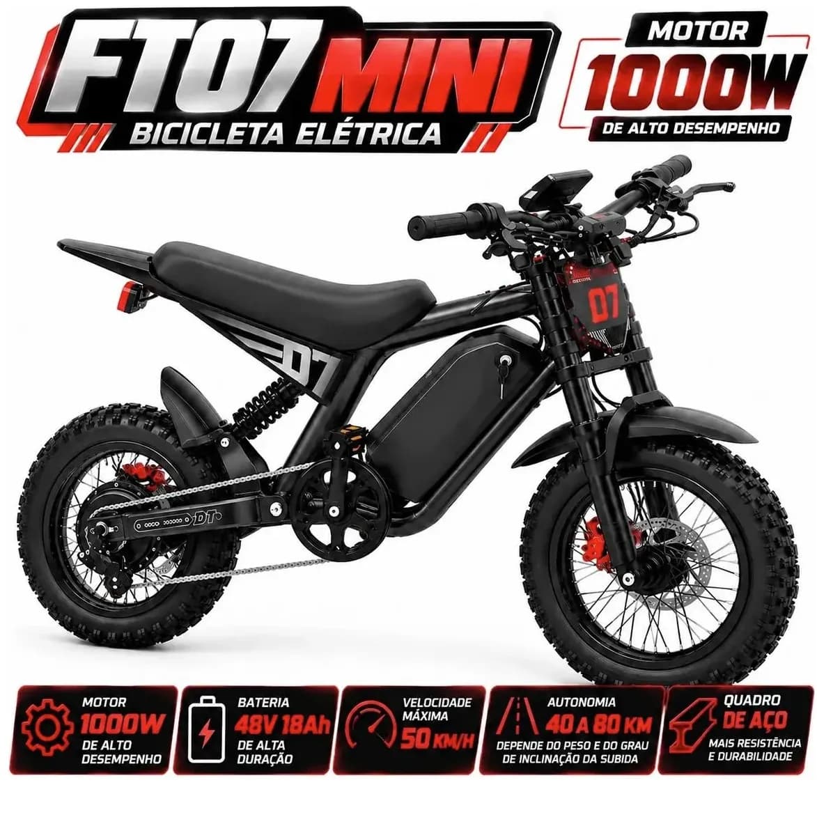 Bicicleta Elétrica Ft07 Mini 1000w 48v 18a Aro 14 Mangosteen Ft07 Mini M