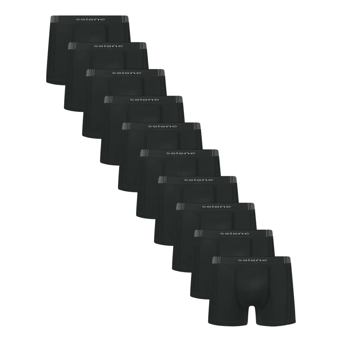 Kit 10 Cuecas Boxer Box Poliamida Sem Costura Selene Preto Liso M