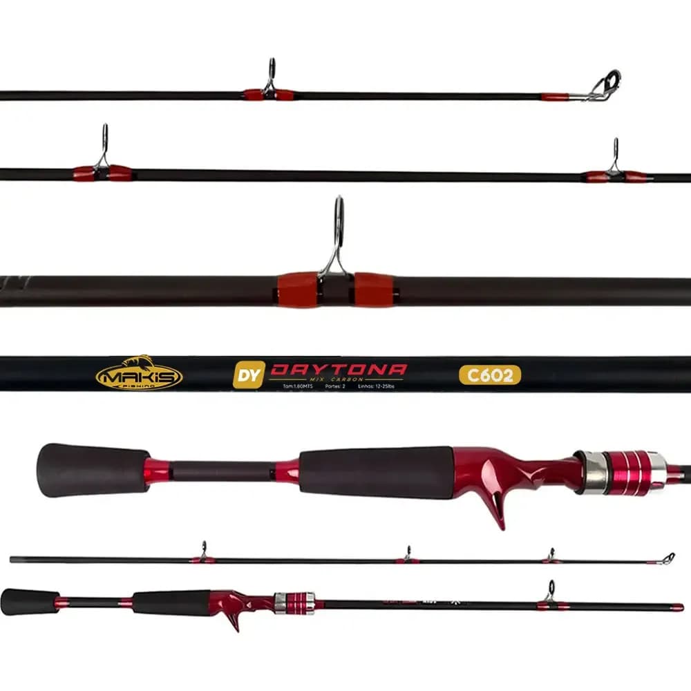 Vara De Carretilha Daytona 1,80mt 2 Pt Pesca Esportiva Makis 12- 25lb Cor Vermelho Fibra de Carbono Tubular